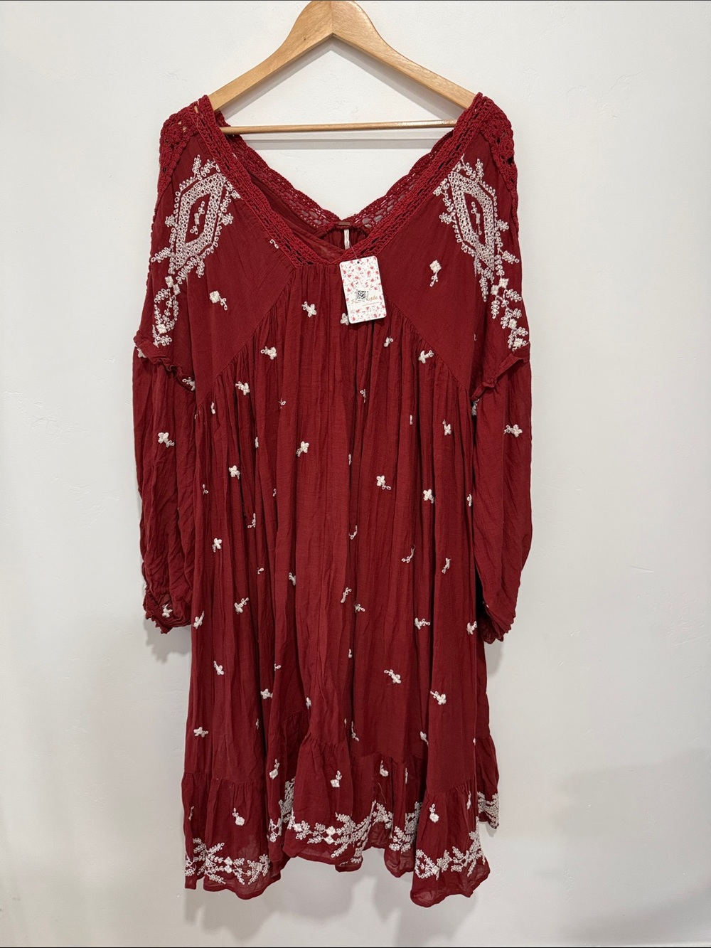 Free People Lavender Fields Terracotta Embroidered Midi Boho Dress- M